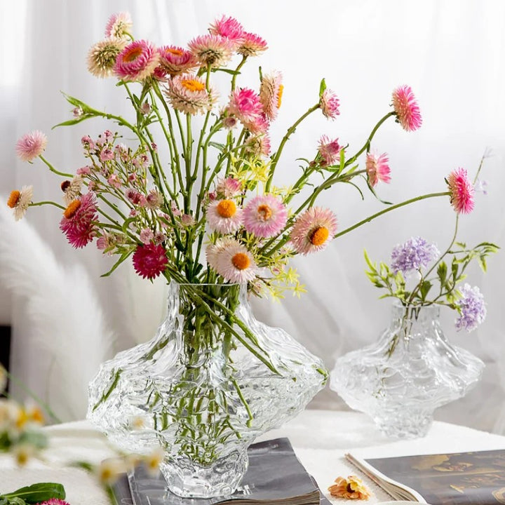 Cavetto Sculpted Glass Vase - Decorative Centerpiece