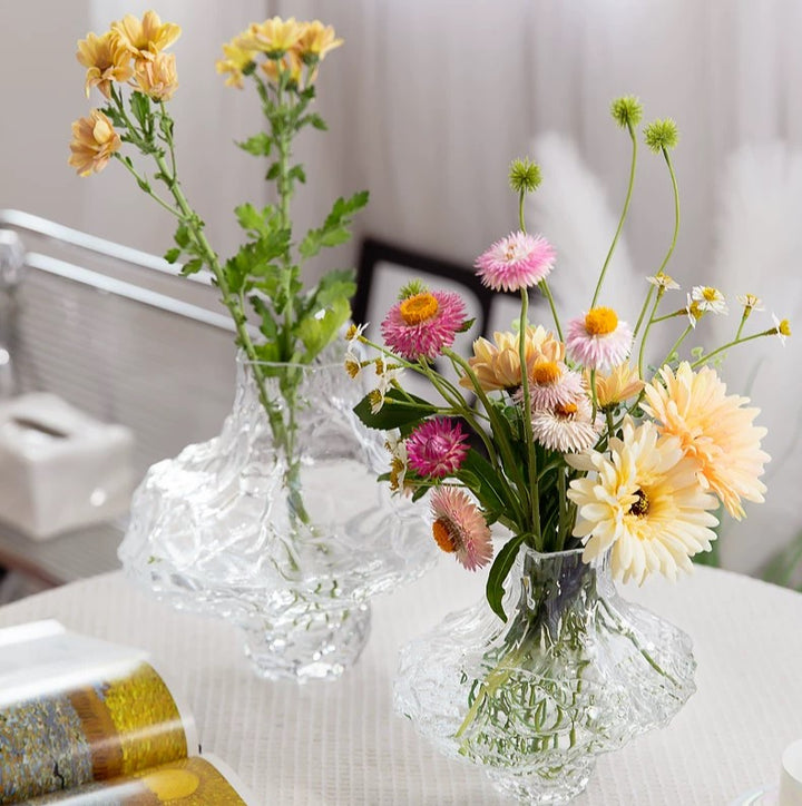 Cavetto Sculpted Glass Vase - Decorative Centerpiece