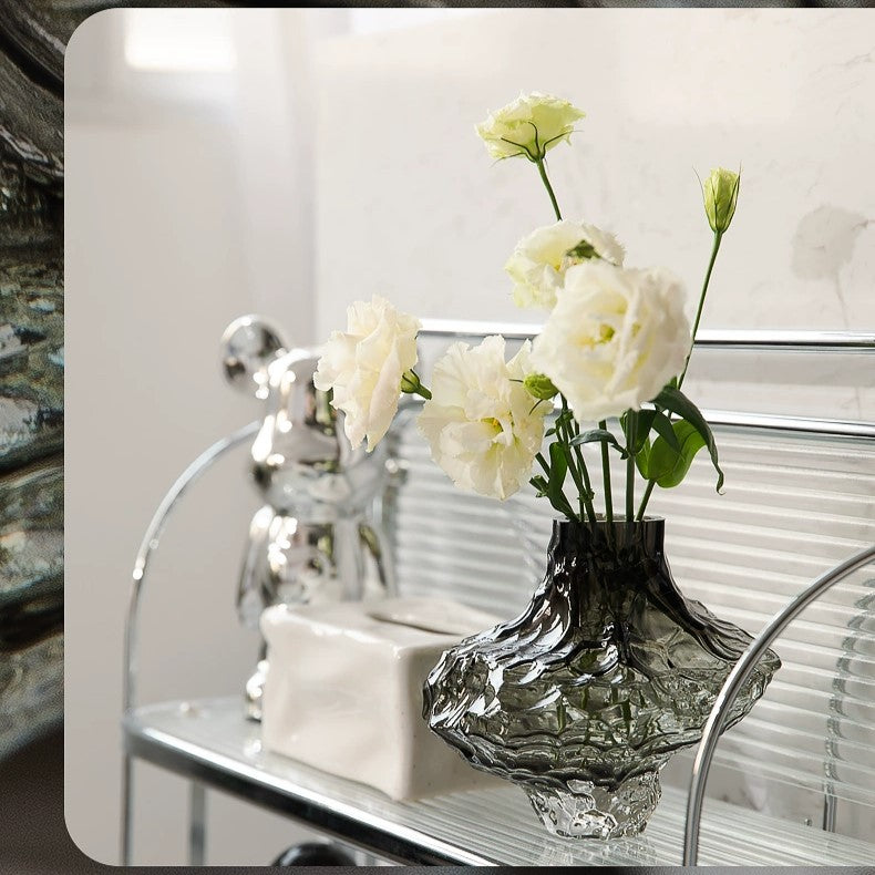 Cavetto Sculpted Glass Vase - Decorative Centerpiece