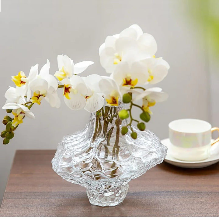 Cavetto Sculpted Glass Vase - Decorative Centerpiece