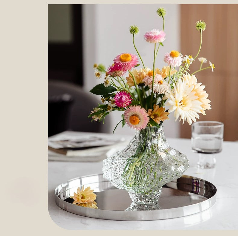 Cavetto Sculpted Glass Vase - Decorative Centerpiece