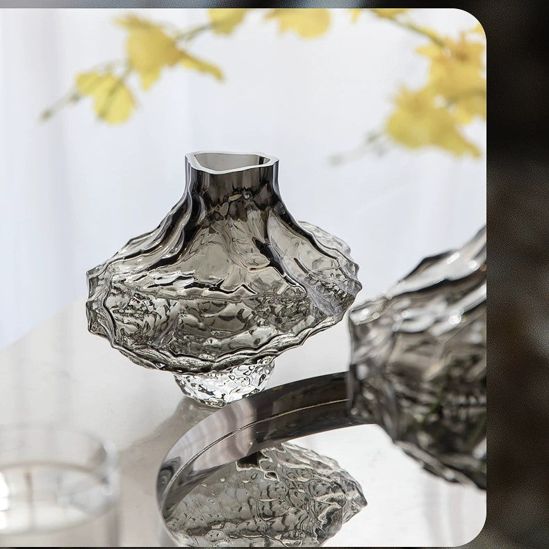 Cavetto Sculpted Glass Vase - Decorative Centerpiece