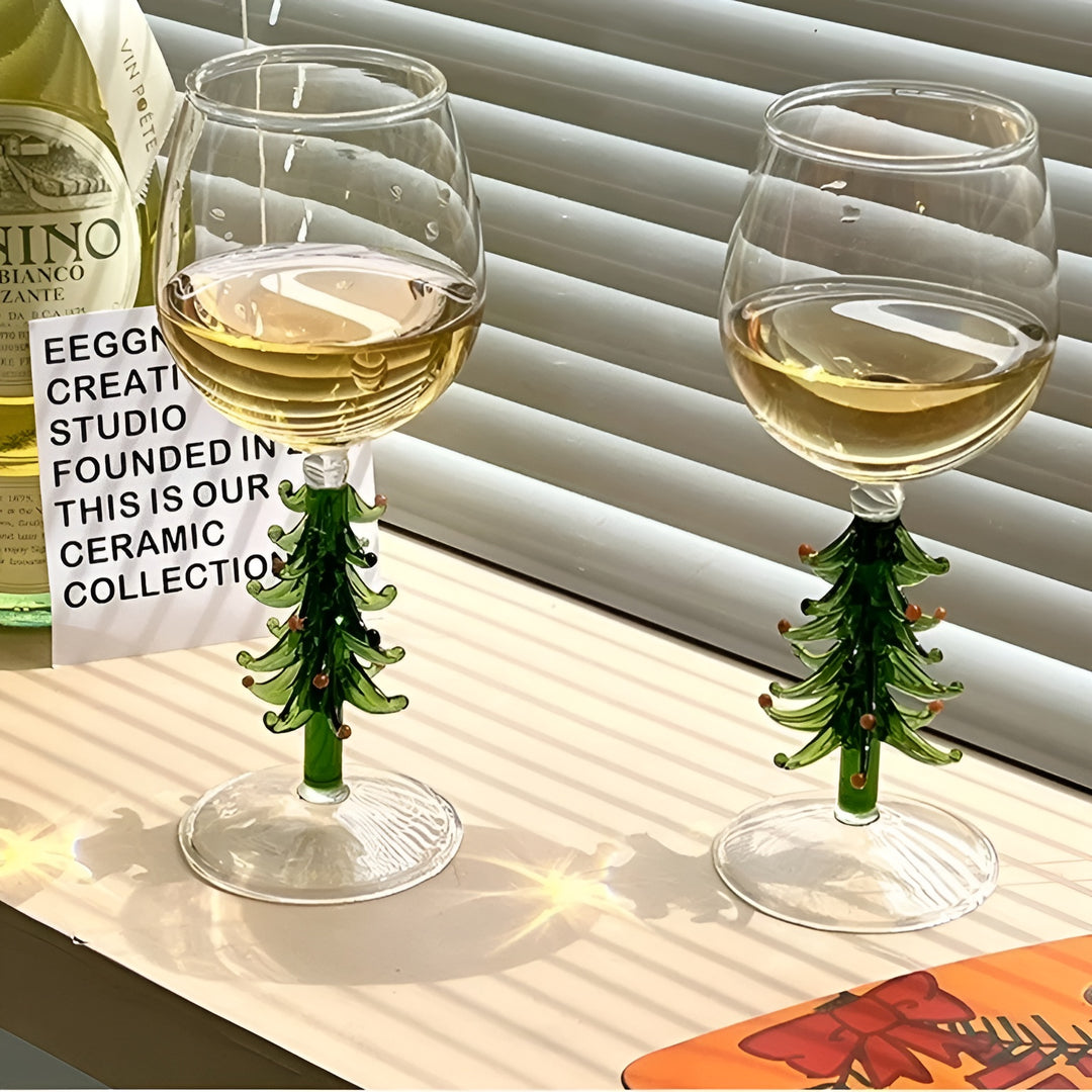 Christmas Tree Stem Wine Glass - Festive Holiday Glassware