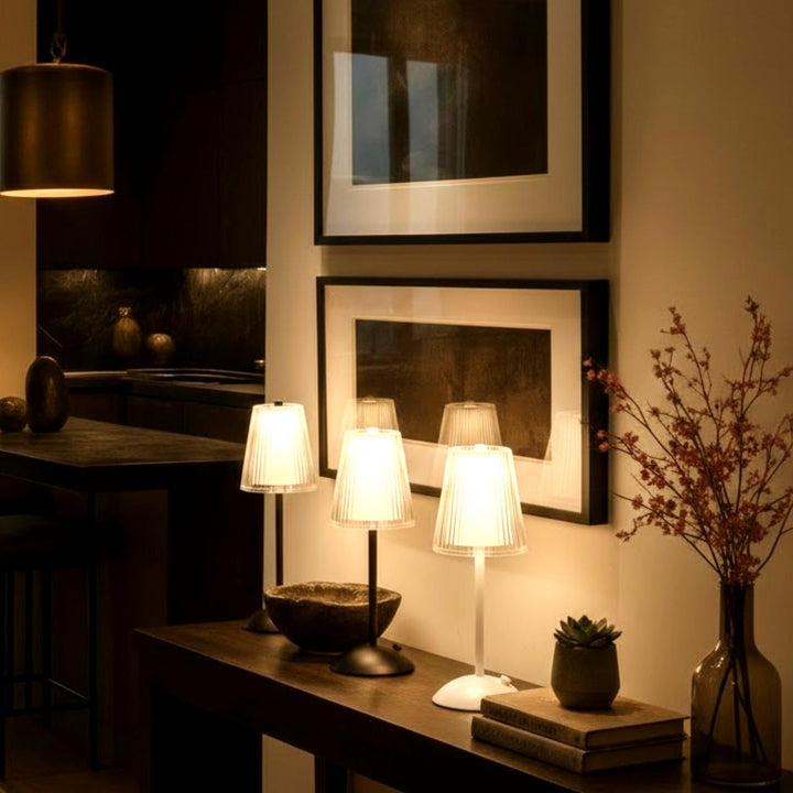 Pleated Rechargeable Table Lamp – Pleated Acrylic Shade with Metal Base