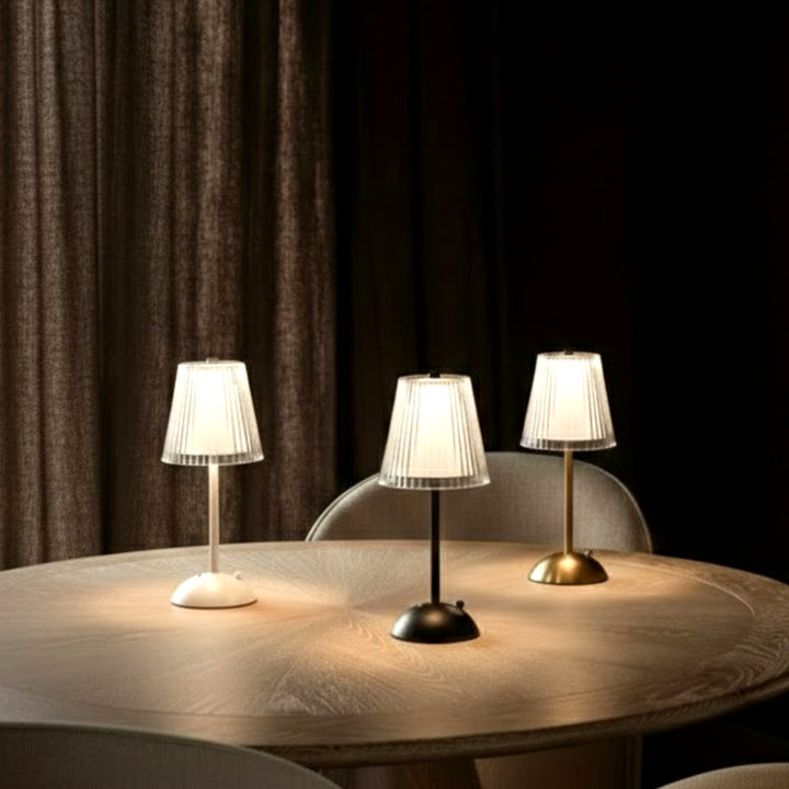 Pleated Rechargeable Table Lamp – Pleated Acrylic Shade with Metal Base