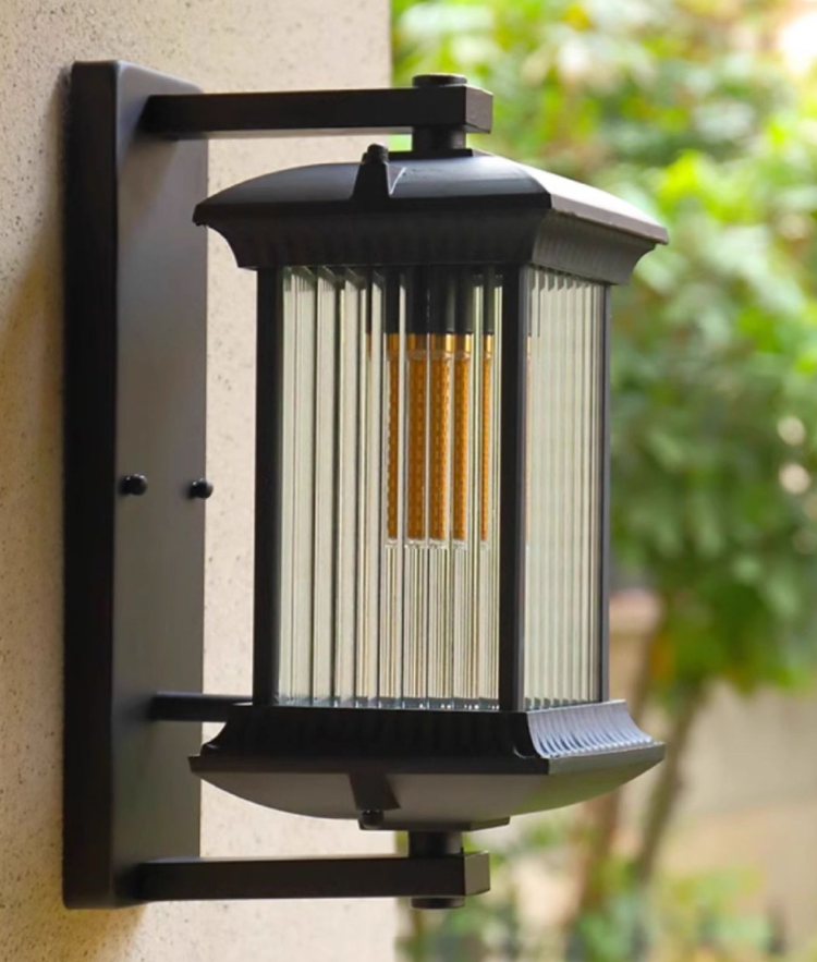 Torin | Fluted Glass Outdoor Wall Lantern with Coffee Brown Aluminum Frame – Weatherproof