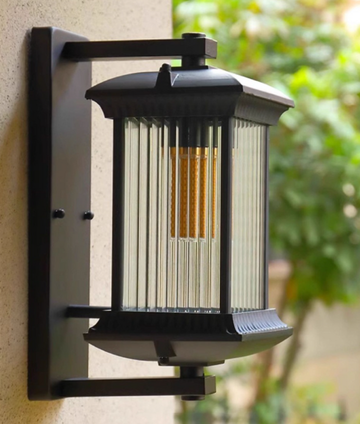Torin | Fluted Glass Outdoor Wall Lantern with Coffee Brown Aluminum Frame – Weatherproof