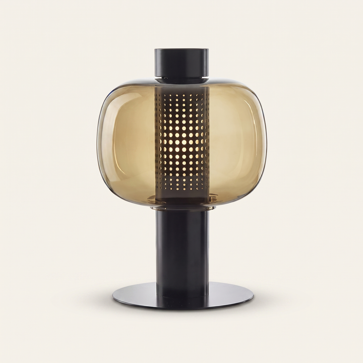 Renzoli | Italian Postmodern Glass Dome Table Lamp with Punched Metal Ring