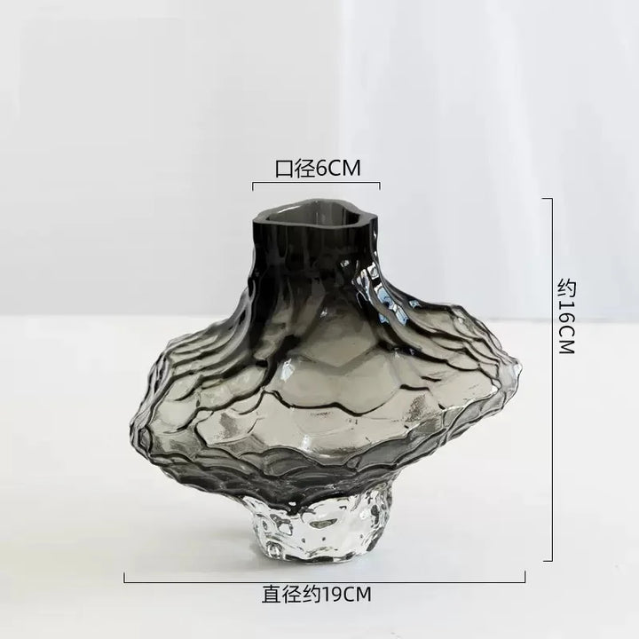 Cavetto Sculpted Glass Vase - Decorative Centerpiece