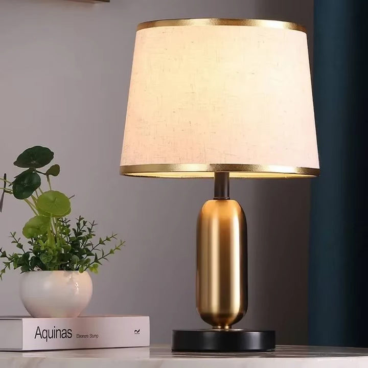 Capsule Base Table Lamp with Linen Shade – Modern Bedside & Living Room Light