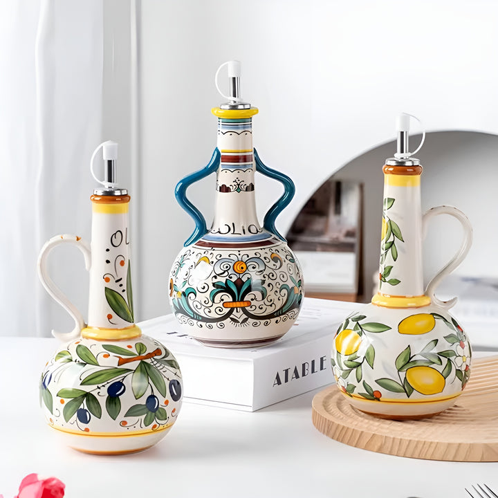 Tuscan Market Ceramic Oil Bottle – Decorative Olive Oil & Vinegar Dispenser