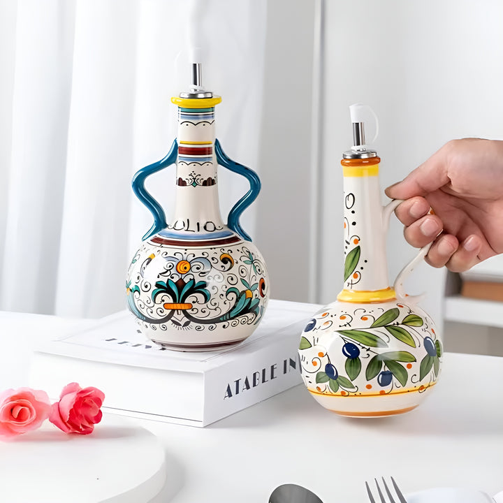 Tuscan Market Ceramic Oil Bottle – Decorative Olive Oil & Vinegar Dispenser