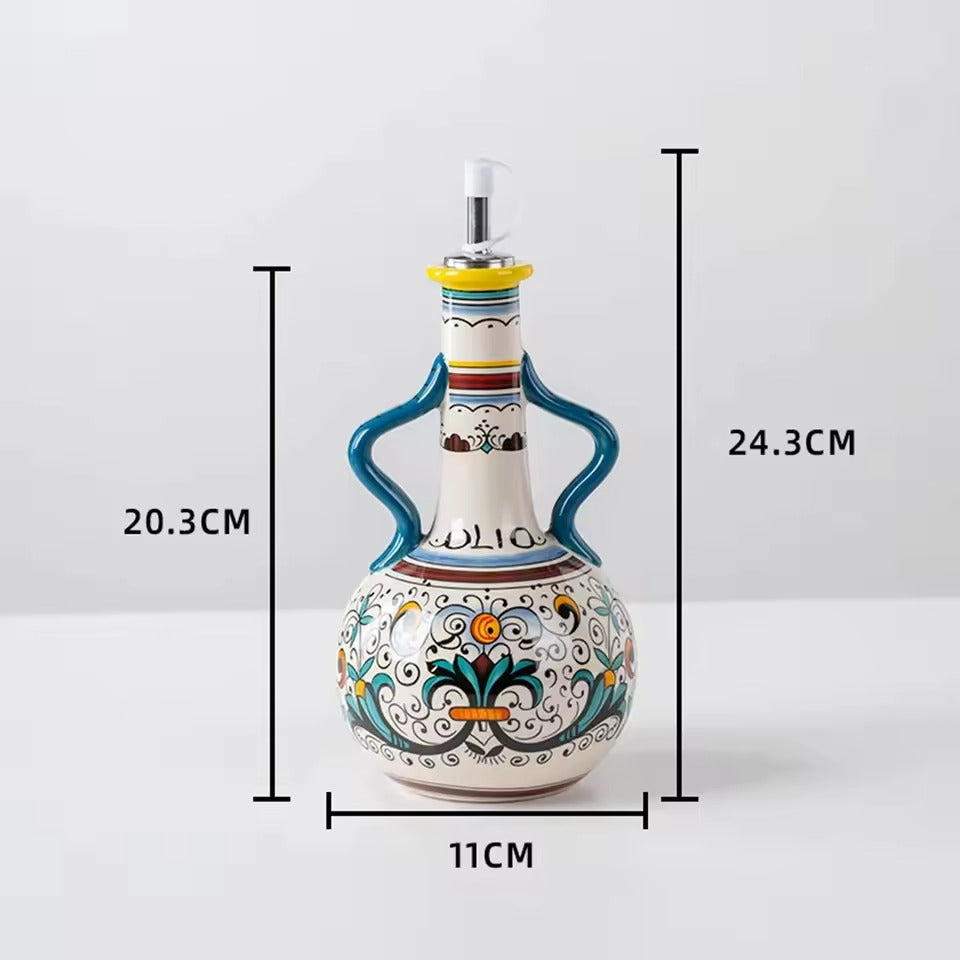 Tuscan Market Ceramic Oil Bottle – Decorative Olive Oil & Vinegar Dispenser