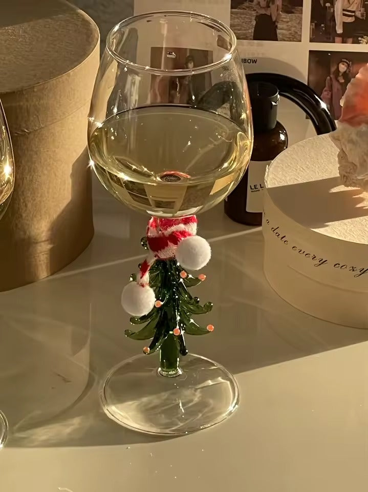 Christmas Tree Stem Wine Glass - Festive Holiday Glassware