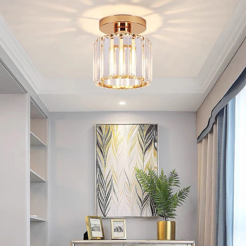 Mira Crystal Glass Flush Light – Faceted Ceiling Mount Light