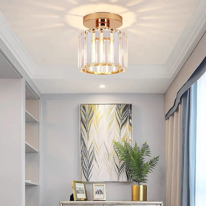 Mira Crystal Glass Flush Light – Faceted Ceiling Mount Light
