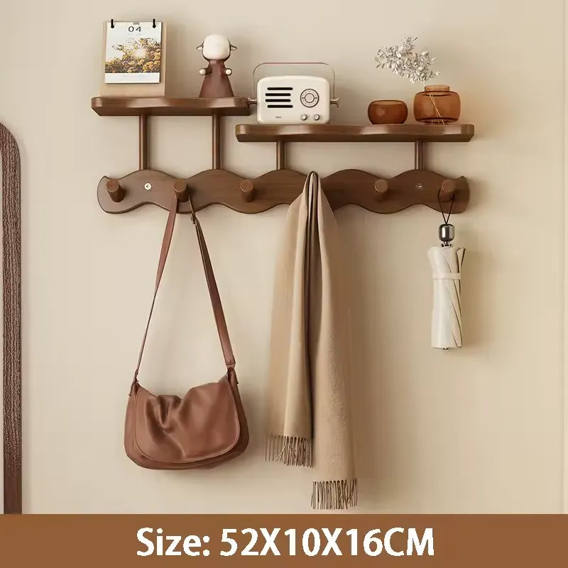 Ripple Bamboo Entryway Wall Rack – Coat, Bag & Key Hooks with Shelf