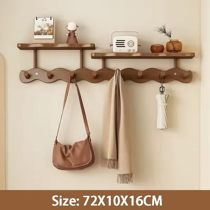 Ripple Bamboo Entryway Wall Rack – Coat, Bag & Key Hooks with Shelf