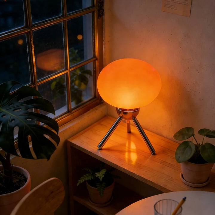 Sputnik-Retro Glass Mushroom Table Lamp | Mid-Century Tripod Bedside & Desk Ambient Light