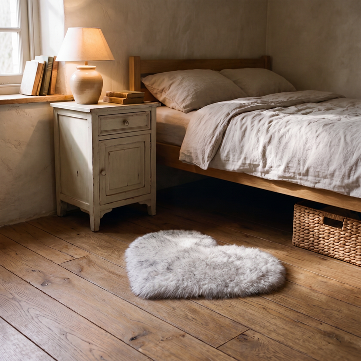 Amori | Soft Shaggy Faux Fur Heart Accent Rug for Bedroom & Living Room