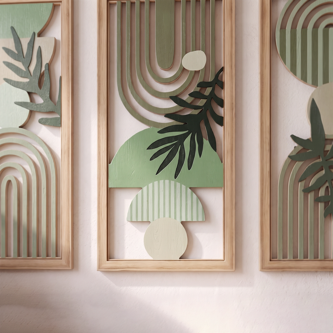 Aven | Boho Wood Wall Art Set with Framed Abstract Cutout Panels