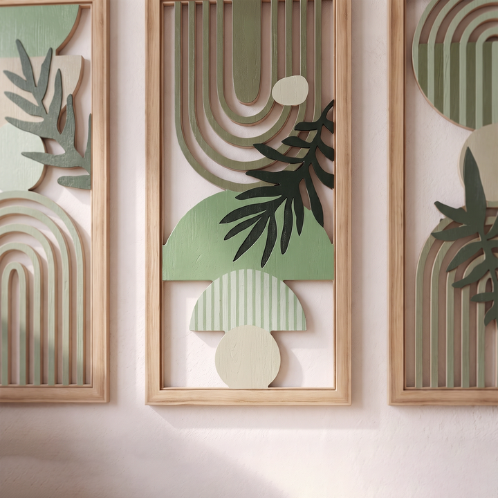 Aven | Boho Wood Wall Art Set with Framed Abstract Cutout Panels