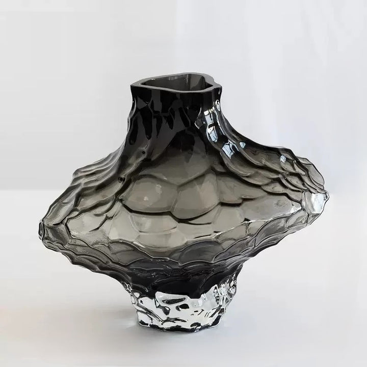 Cavetto Sculpted Glass Vase - Decorative Centerpiece