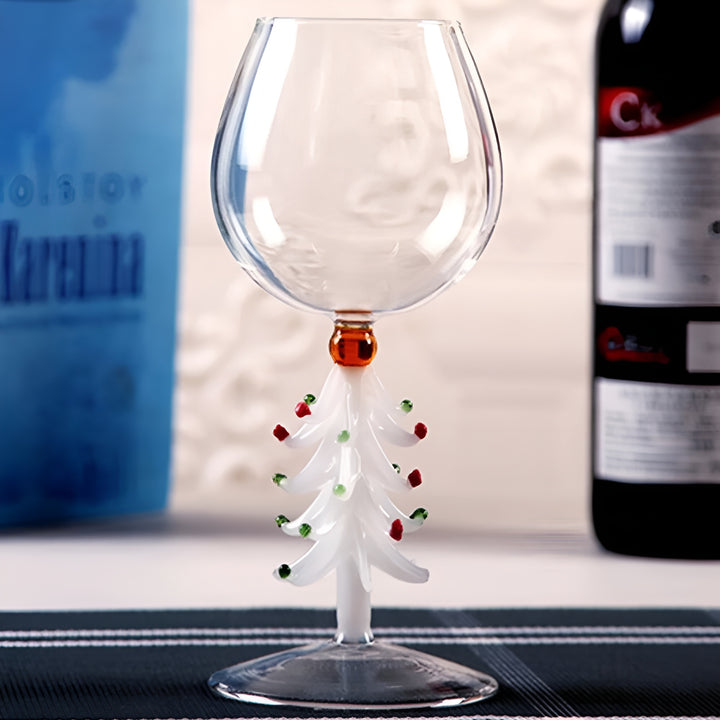 Christmas Tree Stem Wine Glass - Festive Holiday Glassware