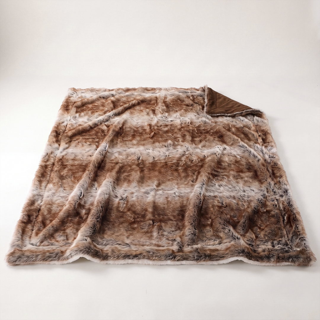 Bramble | Faux Fur Throw Blanket, Plush Brown Winter Blanket for Sofa & Bed