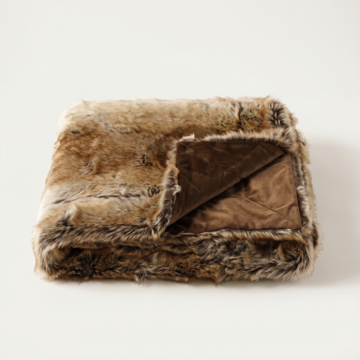 Bramble | Faux Fur Throw Blanket, Plush Brown Winter Blanket for Sofa & Bed