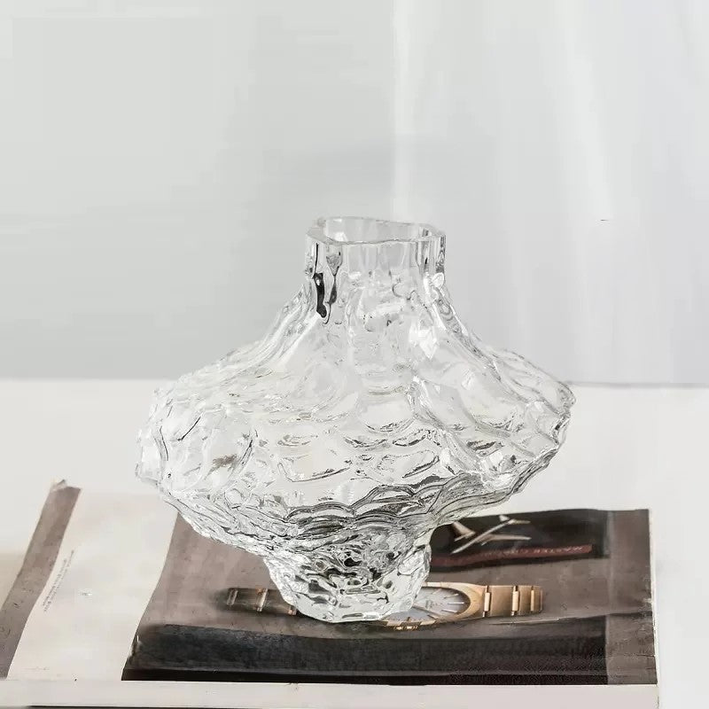 Cavetto Sculpted Glass Vase - Decorative Centerpiece
