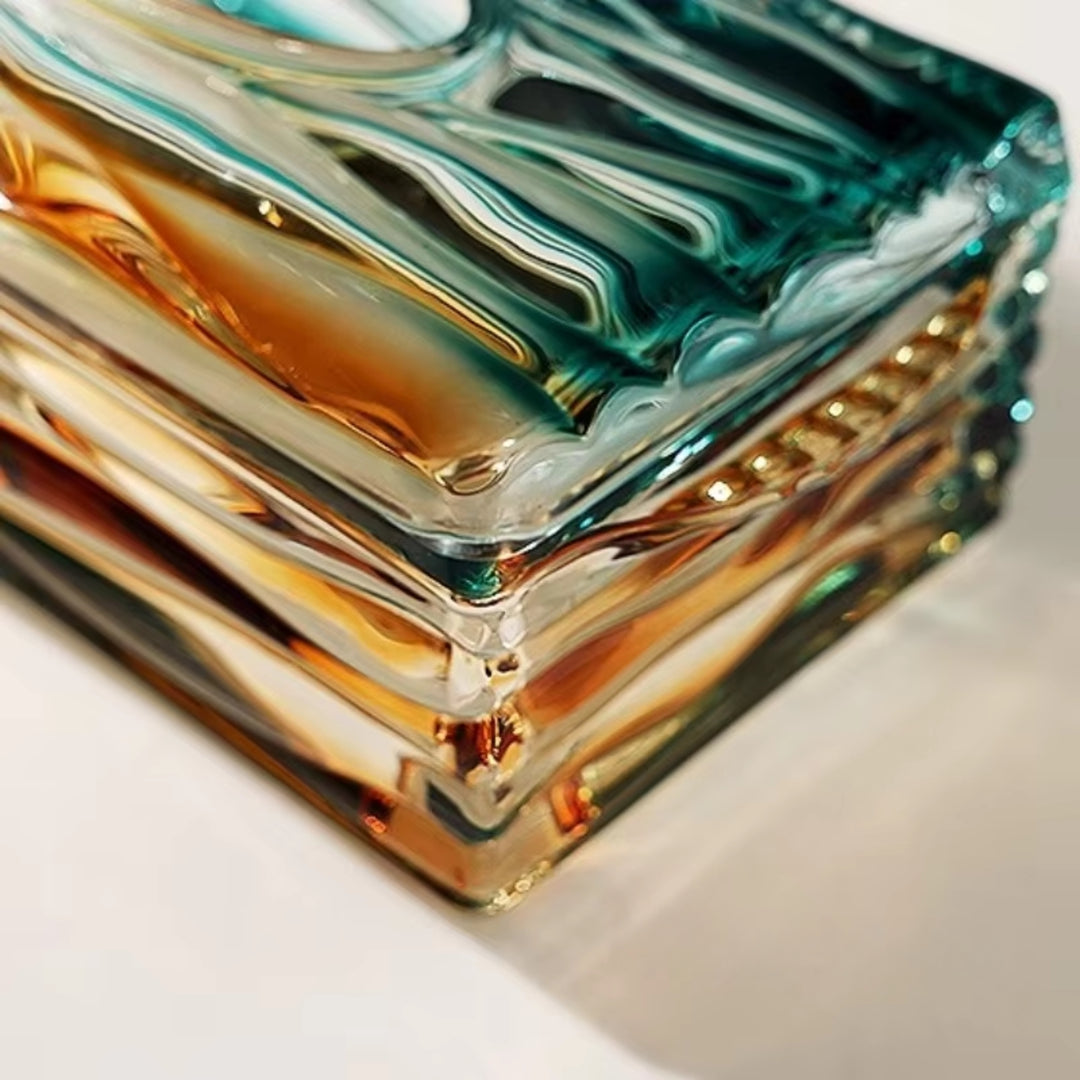 Aurora Glass Tissue Box – Sculpted Rectangular Cover with Layered Glass Finish