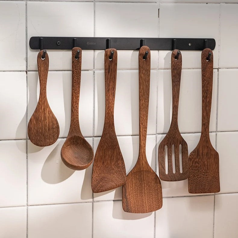 Rustic Cedar Kitchen 6-Piece Wooden Cooking Utensil Set | Natural Cooking Set