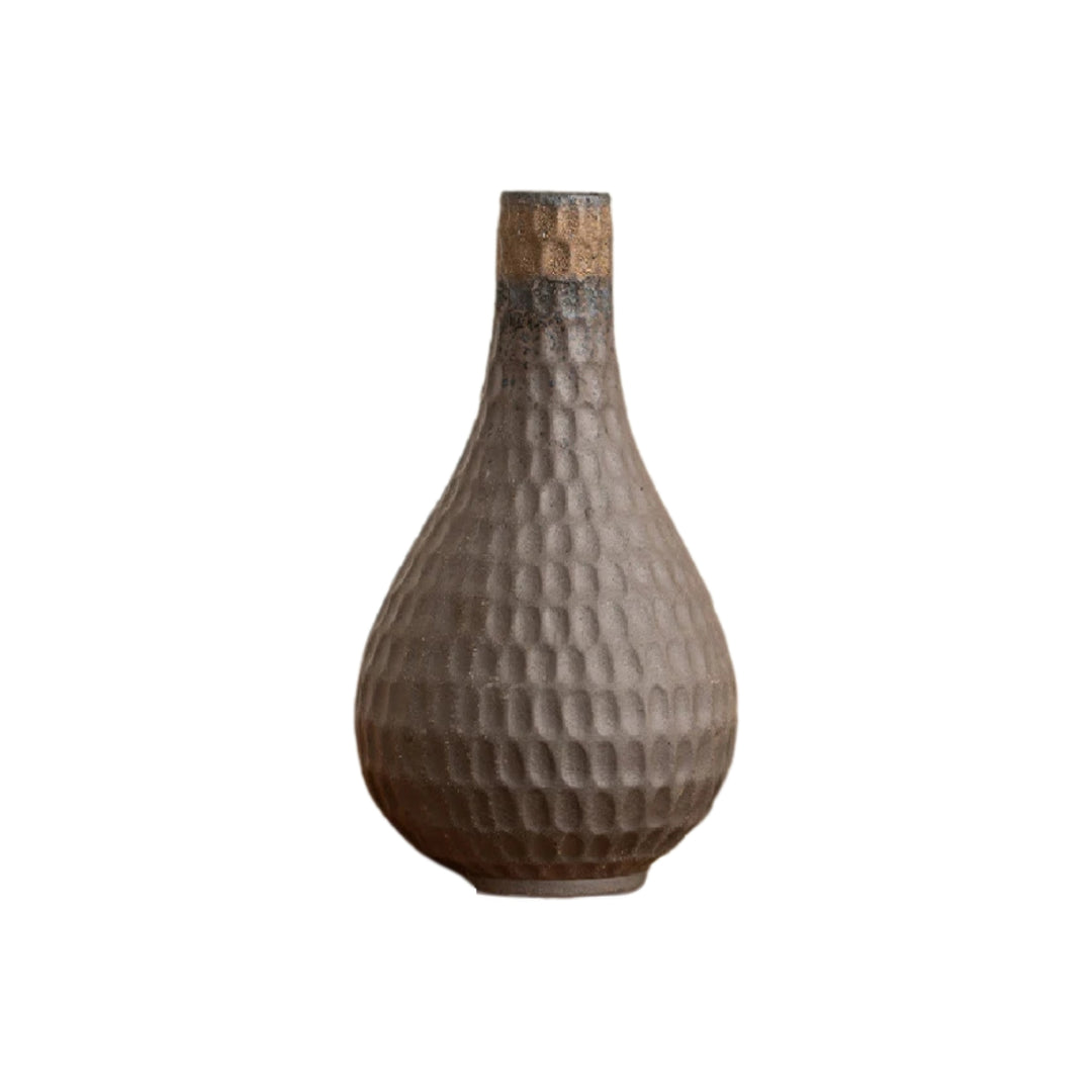 Terra Ridge Textured Ceramic Vase – Sculptural Stoneware Accent Vases in Earth Tones