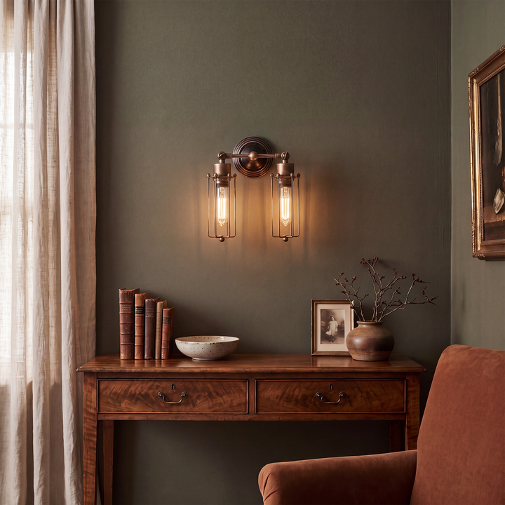 Kervo | Industrial Wall Light Twin Cage Edison Sconce