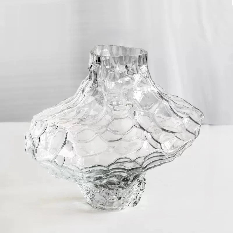 Cavetto Sculpted Glass Vase - Decorative Centerpiece